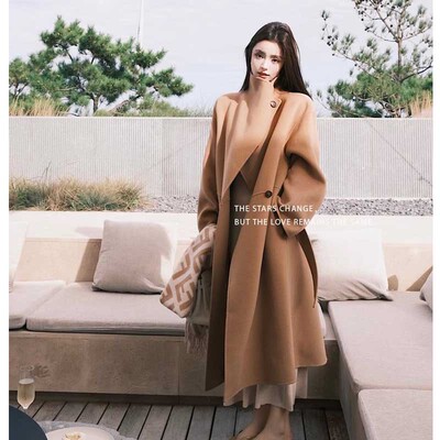 松弛感驼色双面羊绒大衣女冬