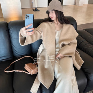 时尚短款双面羊绒大衣女小个子2025新款羊毛翻领冬季毛呢外套韩系