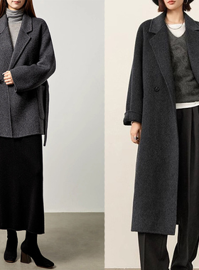 黑灰色双面羊绒大衣女2025秋冬新款中长款高级感羊毛呢子韩系外套