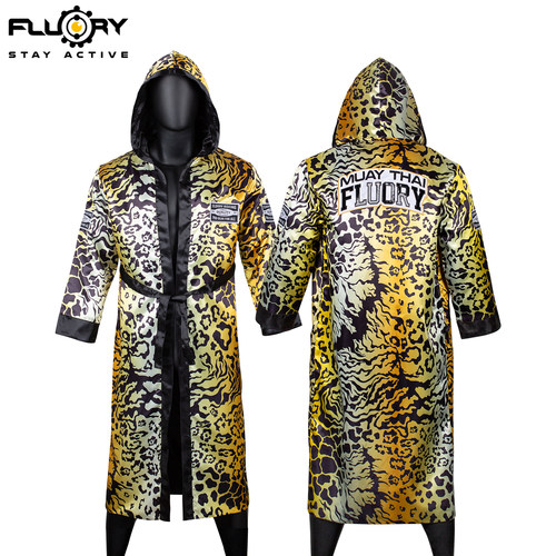 FLUORY男女战袍拳击格斗搏击服装豹纹披风泰拳斗篷MMA衣服战斗袍