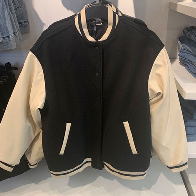 棒球服女学院风美式毛呢