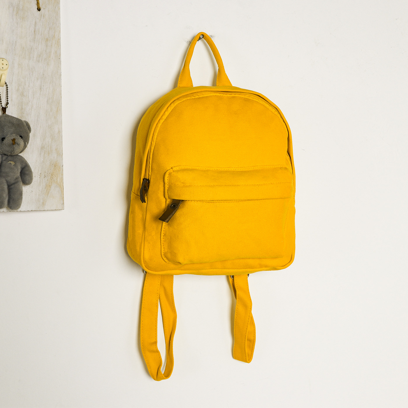 黄色帆布双肩包女学生书包