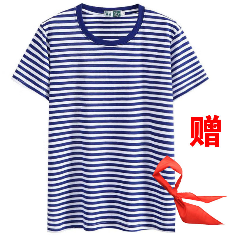 怀旧梅花牌海魂衫纯棉短袖大码T恤男女情侣装水手服亲子装半袖夏