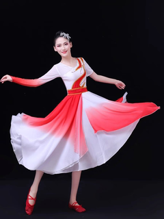 古典舞演出服女飘逸灯火里的中国风雪纺民族伞舞现代扇子舞表演服