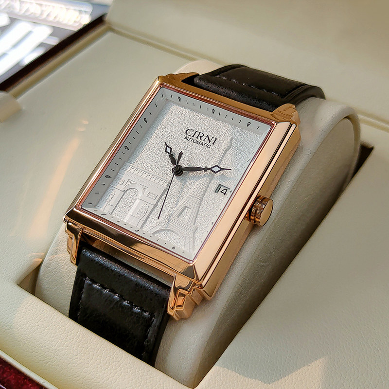 西亚尼长方形正品牌手表男士机械表全自动真皮带个性十大防水男表