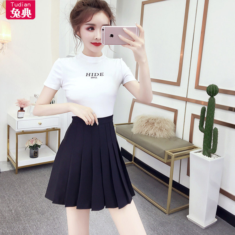 裙子套装两件套韩版紧身修身字母短袖T恤上衣+短款高腰半身百褶裙|ruв категории Женская одежда, платье - от Buy2taobao.com для оказания профессиональной услуги покупки агента Taobao