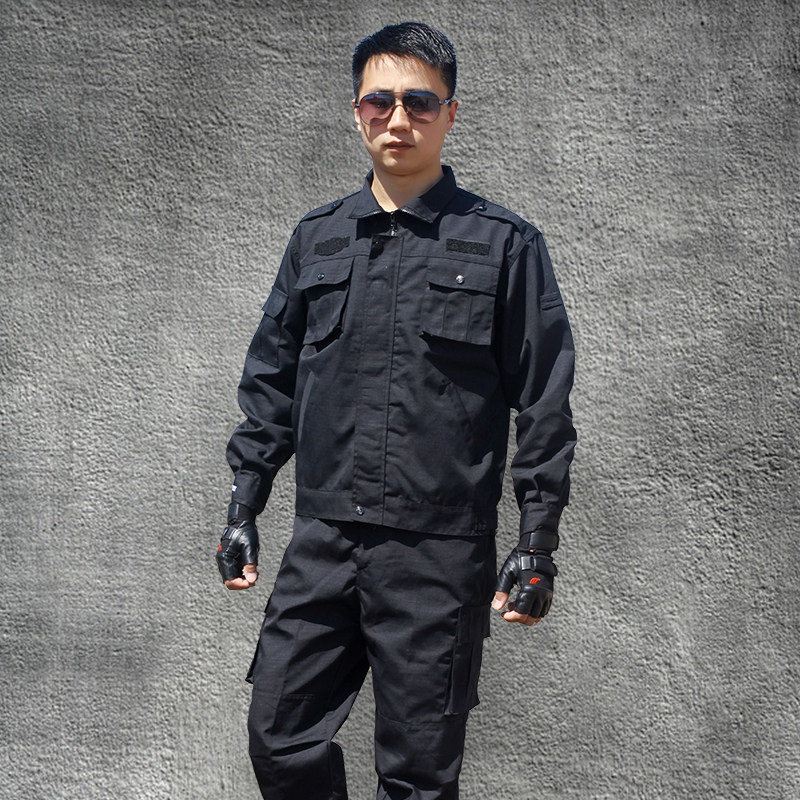 黑色夏季网格作训服套装男耐磨保安工作服夹克式值勤服户外训练服