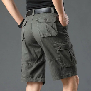夏季新款薄五分裤男短裤宽松直筒休闲运动多袋工装中裤子马裤沙滩