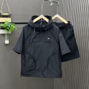 薄款 宽松户外运动服休闲透气短裤 男士 套装 两件套 速干连帽短袖 夏季
