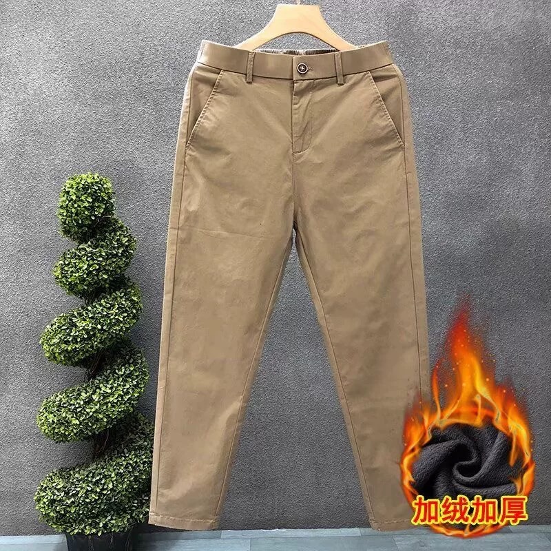 九分休闲裤男士直筒厚款商务修身抗皱韩版通勤西裤青年加绒秋冬款