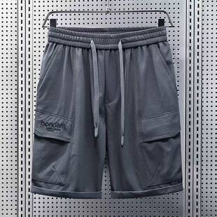 潮流拼接帅气休闲百搭宽松直筒五分裤 工装 韩版 男夏季 口袋刺绣短裤