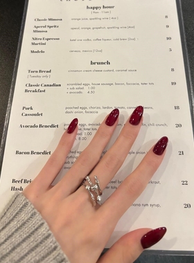 欧美性感辣妹冰透红酒红色牛血色透色纯色手工穿戴美甲可拆卸婚甲