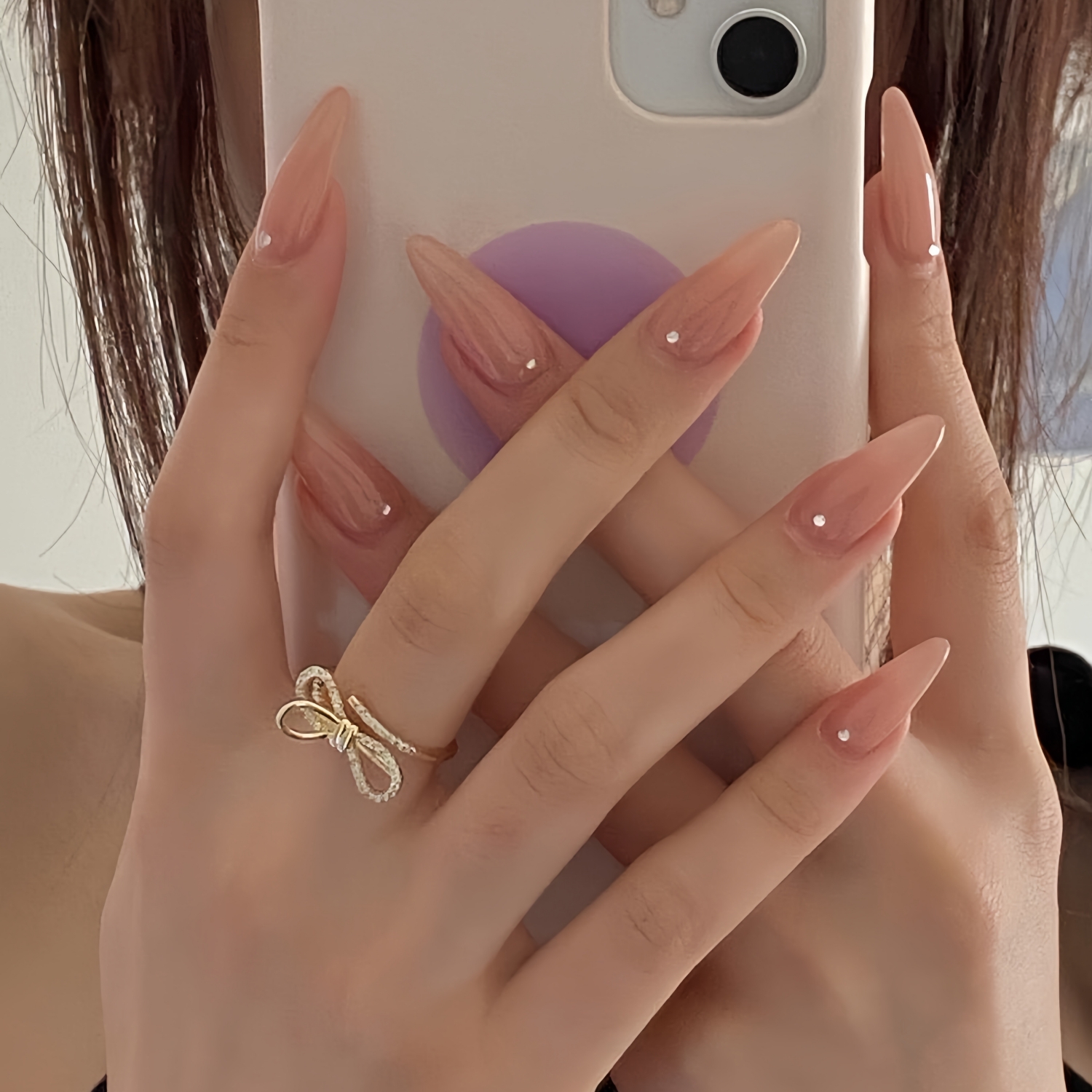 纯手工定制冰透裸色水钻纯色美甲成品贴片穿戴甲假指甲持久可拆卸