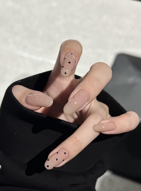 纯手工穿戴甲小红书同款美甲千金波点裸色气质假指甲贴新娘甲