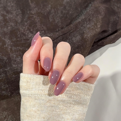 裸灰紫色高级感穿戴美甲秋冬短款手工定制网红裸色纯色指甲贴片