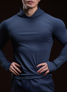 BARBRO新款长袖T恤男连帽运动健身跑步男士秋冬季休闲纯色带帽T恤