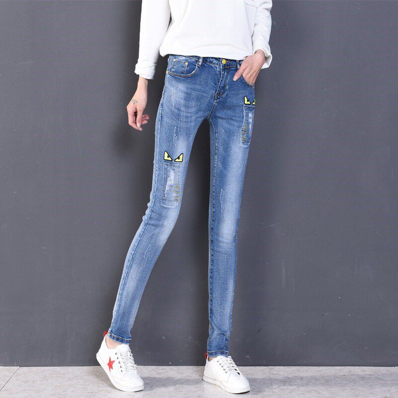 2018春秋季新款牛仔裤女长裤子破洞休闲修身显瘦小脚铅笔裤韩版潮在类目 女装/女士精品, 牛仔裤中 - 来自Buy2taobao.com提供专业的淘宝代购服务