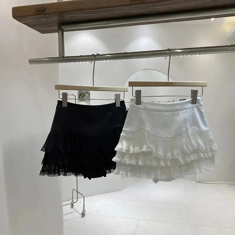 蕾丝缎面小个子蓬蓬蛋糕短裙子女