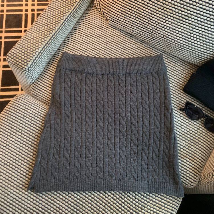 复古麻花针织半身裙女秋冬季2025新款高腰显瘦包臀短裙灰色A字裙
