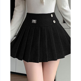 黑色高腰百褶A字半身裙女2025秋冬季小个子学院风显瘦短裙子外穿