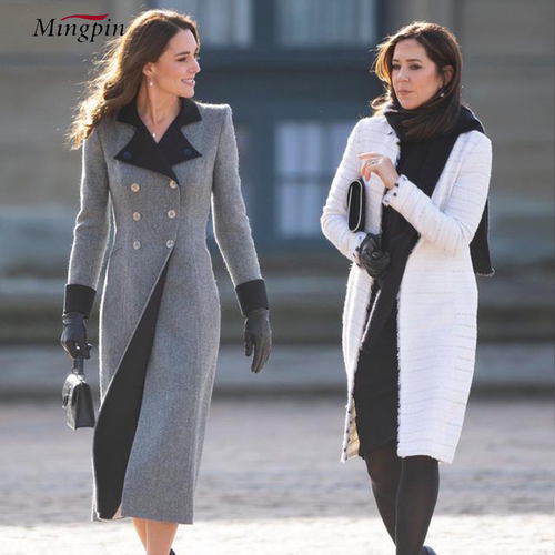 灰色大牌气质羊绒拼色外套大衣女