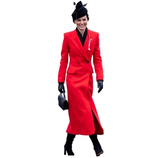 凯特王妃同款轻奢红色翻领双排扣羊毛长款大衣女修身显瘦气质外套