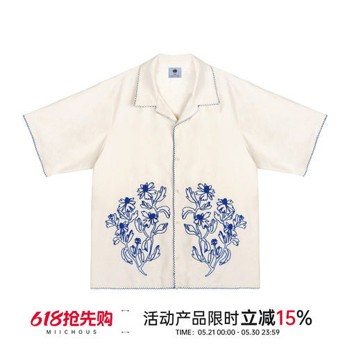MIICHOUS度假花朵刺绣短袖衬衫