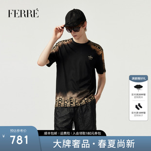 FERRE費(fèi)雷100%純棉刺繡漸變短袖 上衣男 輕奢設(shè)計(jì)感時(shí)尚 T恤2025夏季