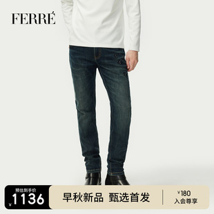 FERRE费雷设计感绣花图案水洗牛仔裤 2025秋季 轻奢百搭长裤 子男装