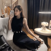 赫本风高级富家千金显瘦花朵无袖 女 上衣包臀裙长裙针织两件套套装