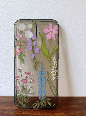 适用线描小花iPhone17/15promax苹果16小米15防摔vivox200s30红米OPPOReno13荣耀80iQOO11一加ACE手机壳nova9