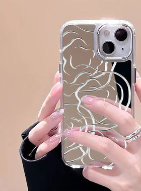 适用于iPhone15Promax镜面手机壳16plus苹果11补妆镜13/12Promax高级感14Pro小众设计金属xr防摔xsmx透明软女