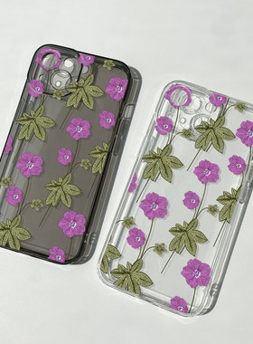 紫色小花iPhone13/14/15promax苹果16e华为nova13p70小米15vivos19x200适用OPPOrealme11手机壳红米k80iQOO12