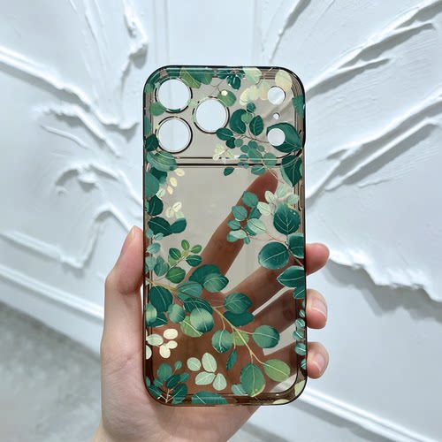 夏日清新绿叶透明手机壳适用iPhone17苹果16小米15红米note14华为p90荣耀80一加13防摔oppo软vivox200透黑银x