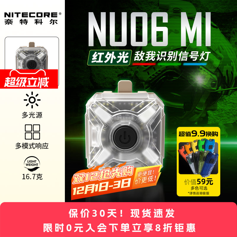 奈特科尔多光源敌我识别灯头盔灯