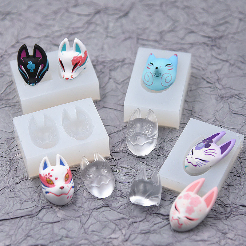 超轻粘土软陶树脂粘土diy狐狸面具半面狐面半面猫面具硅胶模具