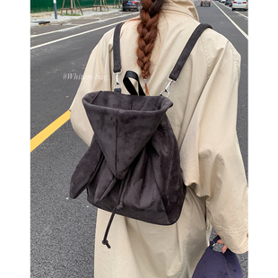 韩国时尚 秋冬休闲可爱双肩包大容量通勤背包 麂皮绒包包女2025新款