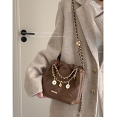 复古通勤包包女夏季 2025新款 潮单肩斜挎包百搭ins菱格链条水桶包