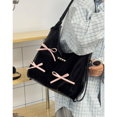 软面大容量斜挎包包2025夏季 双肩包 通勤韩版 新款 蝴蝶结单肩包时尚