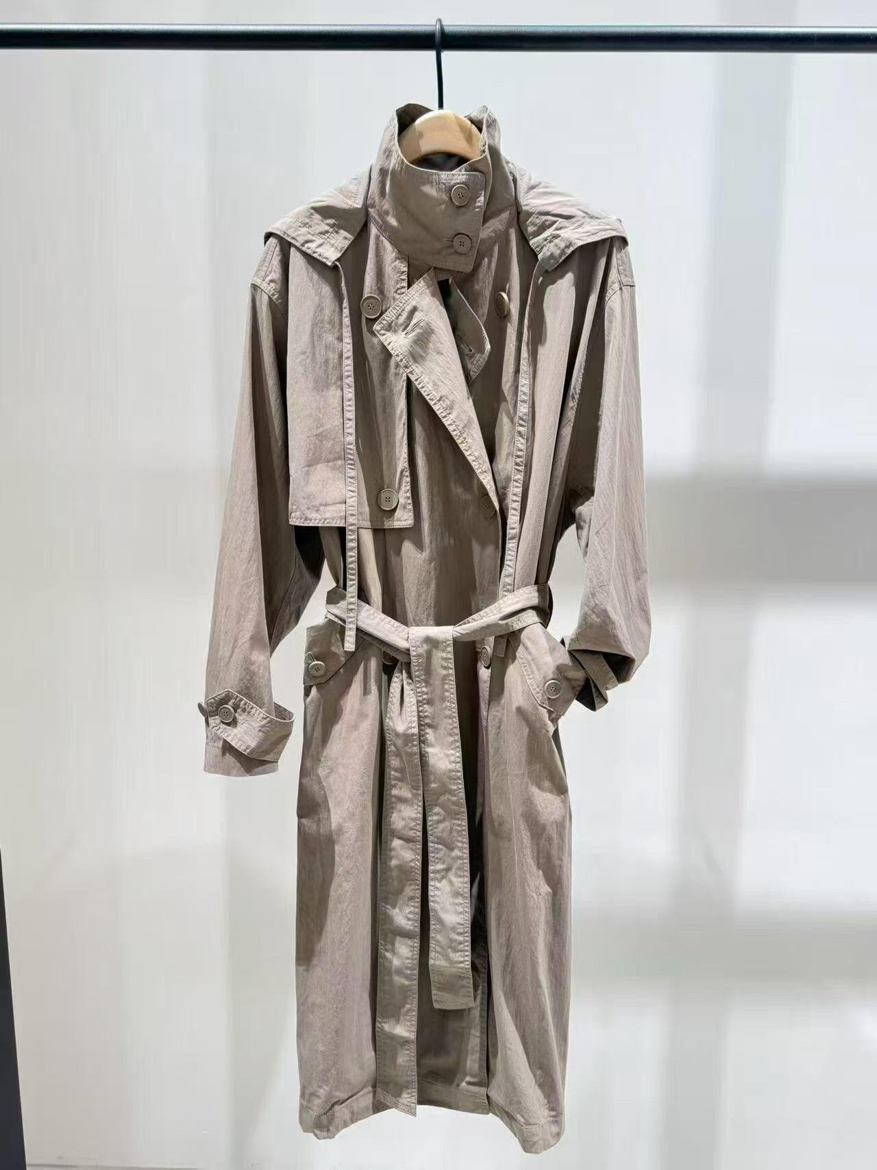 正品风衣2026秋新品可拆连帽附腰带桃皮绒感长款外套MBF3TRC004