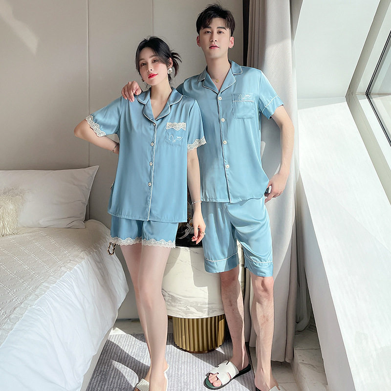 冰丝情侣短袖短裤睡衣居家服套装