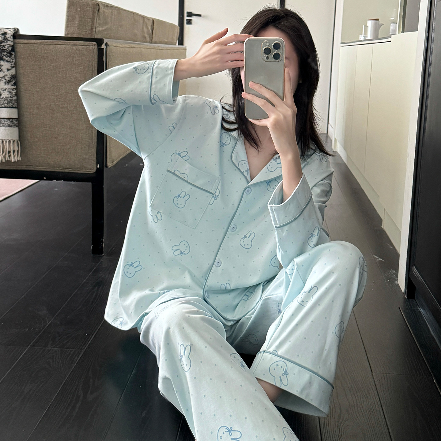 纯棉睡衣女款可外穿居家服三件套