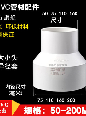 pvc水管大小头变径 pvc管排水管接头配件管件50 75 110 160 200mm