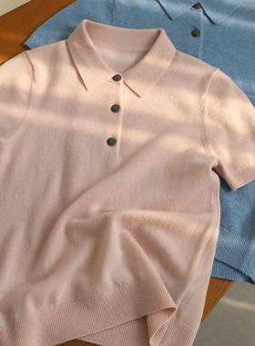 早春秀场同款 羊毛羊绒混纺 老钱风LP女士针织Polo衫翻领短袖上衣