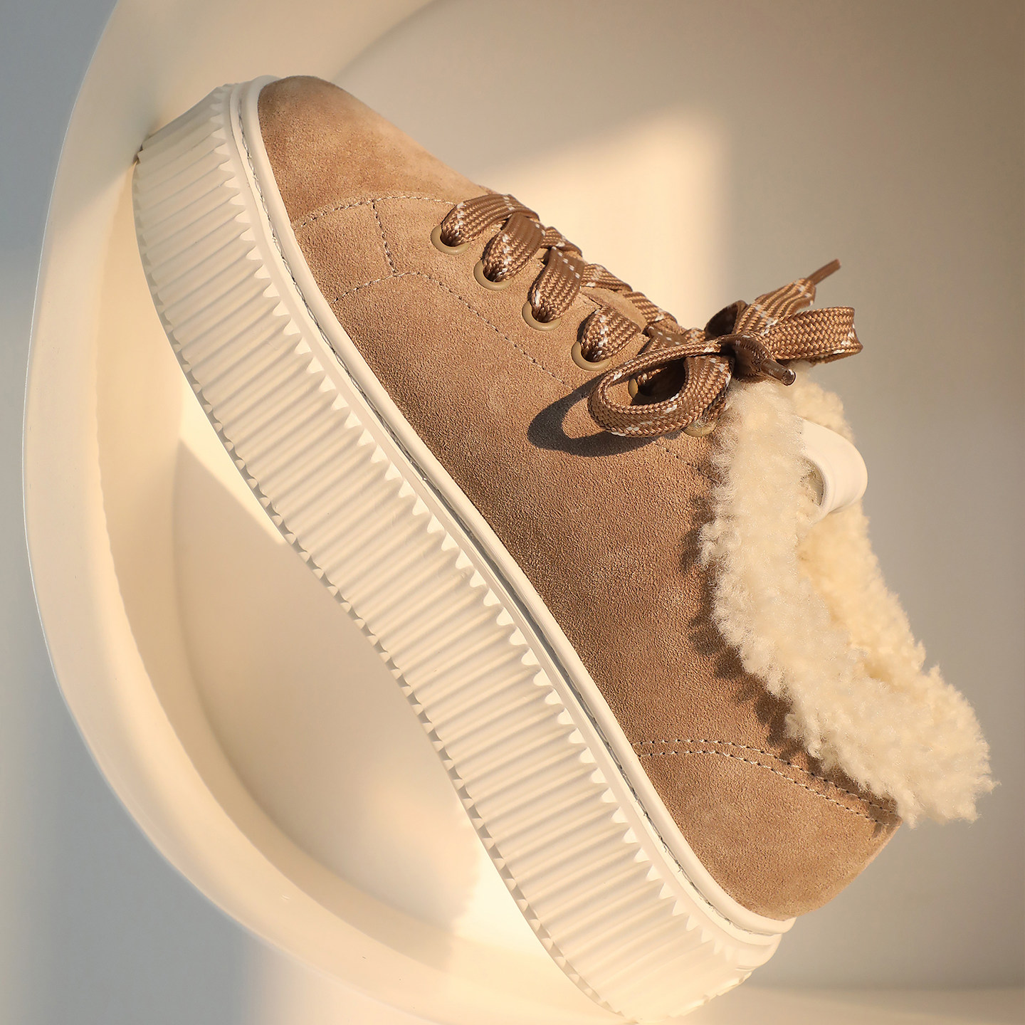 M1U麂皮羊羔毛厚底增高饼干鞋女