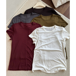 Row后中缝修身 半高领 正肩短袖 圆领 兰精天丝 T恤女 体感控苾囤