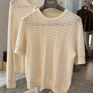 非市场普货！48支康赛妮baby羊绒 立体绞花镂空针织开衫/短袖上衣