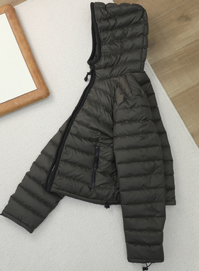 日本东丽面料~复古M1U Ponge短款连帽排骨羽绒服保暖白鹅绒外套女