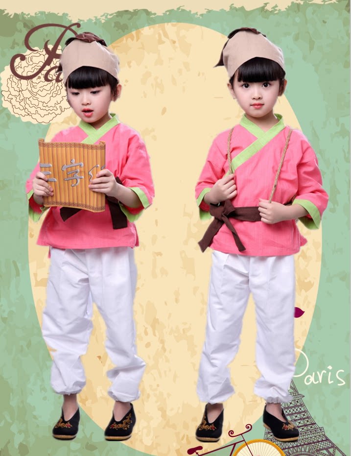 儿童古装汉服小和尚衣服小药童服装男女宝宝国学书童锄禾演出服夏