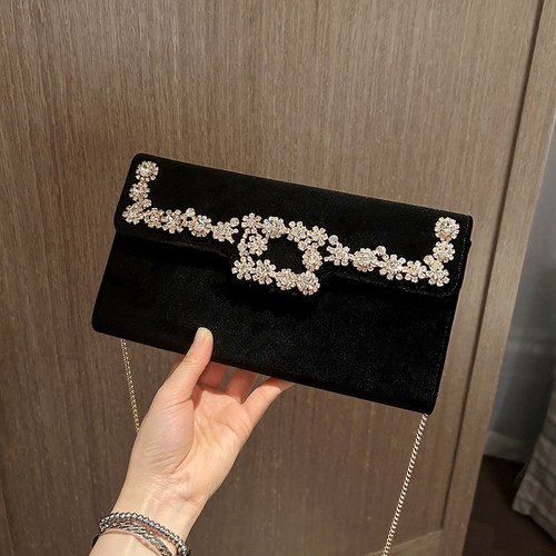 RV手提水钻晚妆包丝绒轻奢链条包